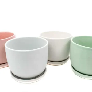 Ghiveci flori din ceramica Rotund Simplu Cu Farfurie 4/set
