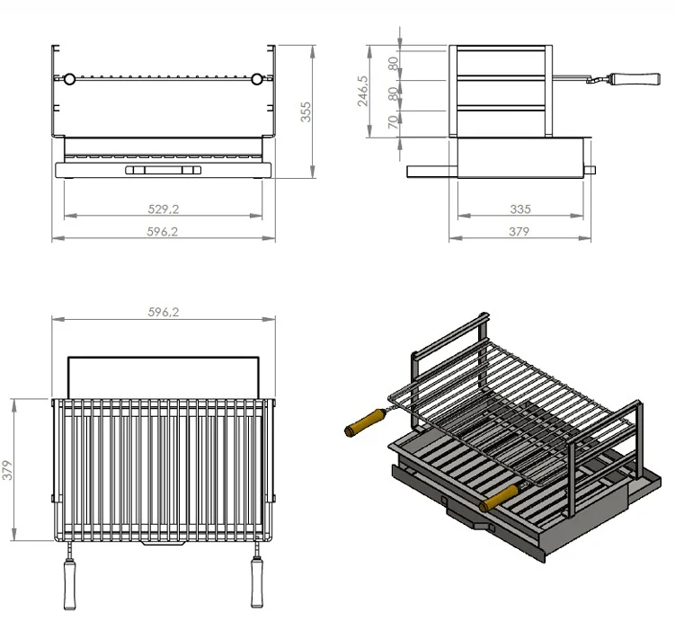 Grătar încorporabil din inox 60x38 AC40F