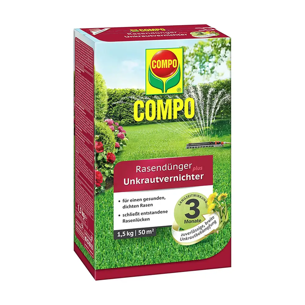 Ingrasamant gazon Compo Floranid, 1.5 kg pentru 50 mp, cu erbicid 2 1 efect imediat si de lunga durata