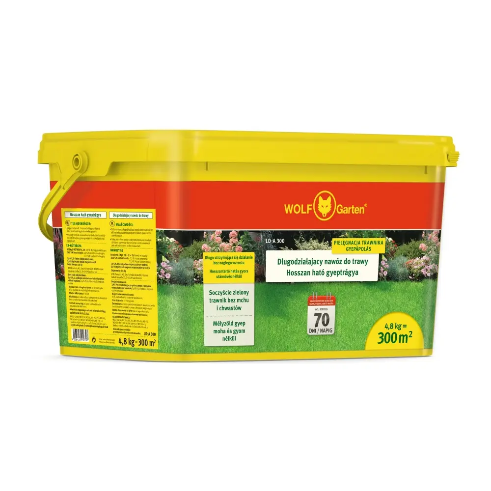 Ingrasamant gazon cu eliberare lenta wolf garten, 4.8 kg pentru 300 mp, efect de lunga durata pana la 120 zile, crestere u...
