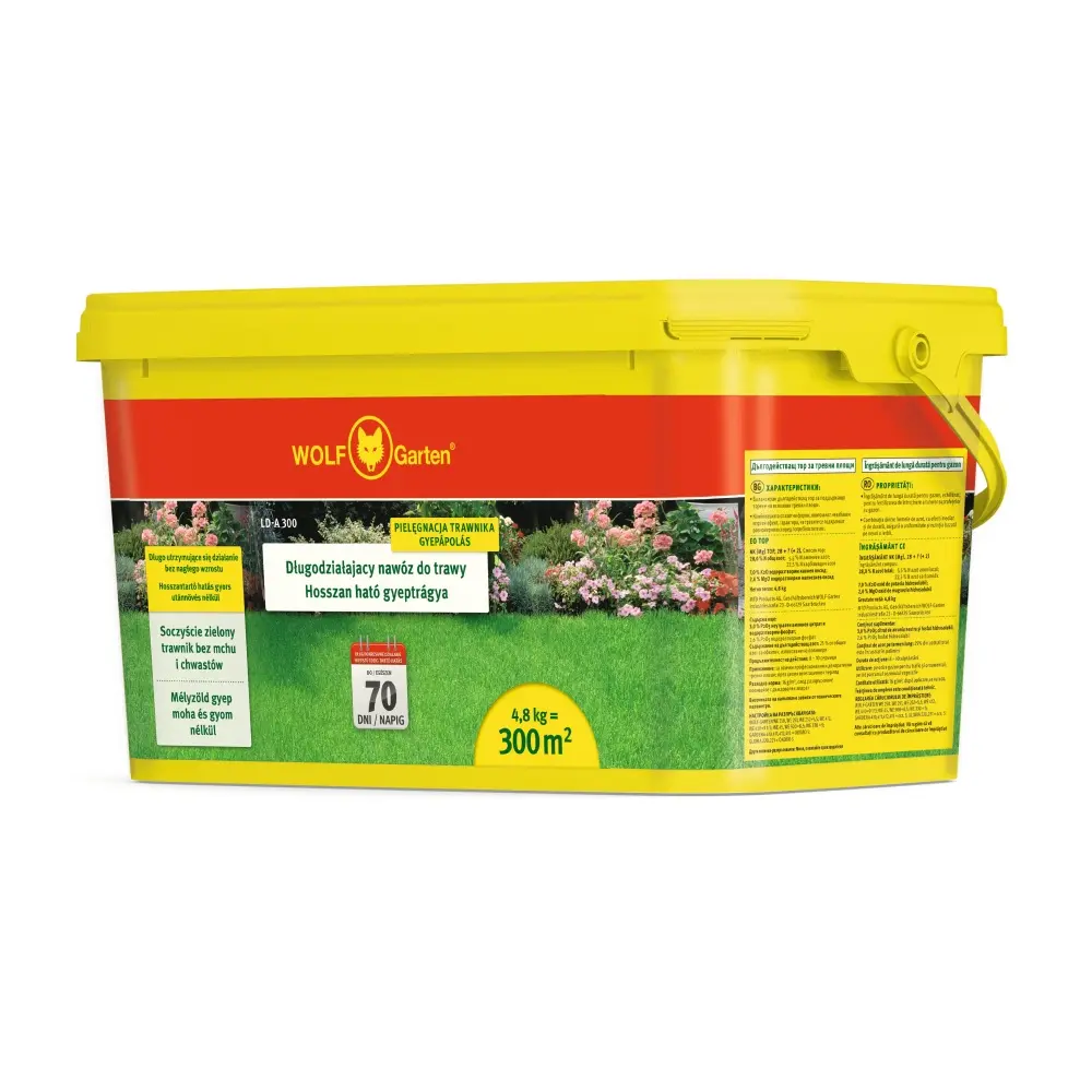 Ingrasamant gazon cu eliberare lenta wolf garten, 4.8 kg pentru 300 mp, efect de lunga durata pana la 120 zile, crestere u...