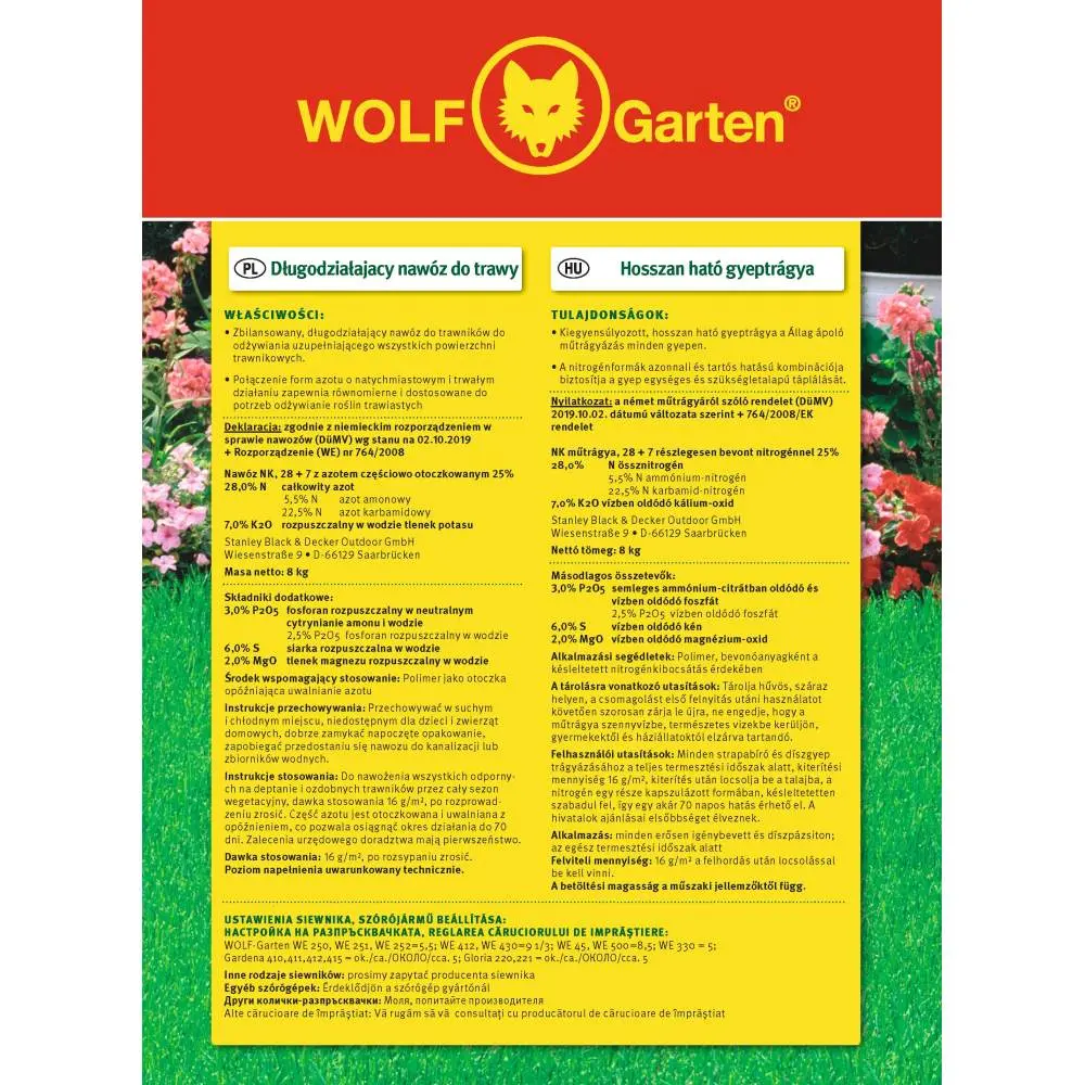 Ingrasamant gazon cu eliberare lenta Wolf Garten, 8 kg pentru 500 mp, efect de lunga durata pana la 120 zile, crestere uni...