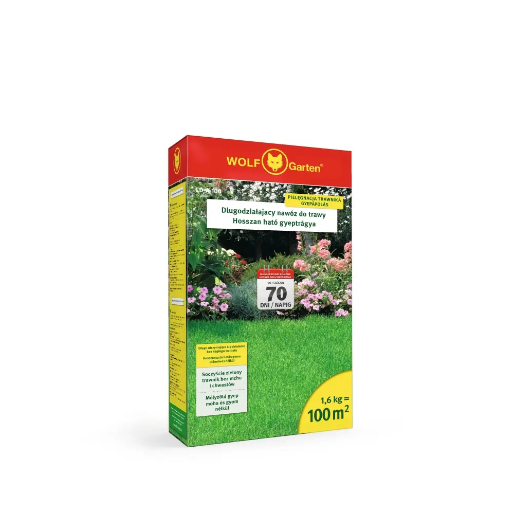 Ingrasamant gazon cu eliberare lenta wolf garten, 1.6 kg pentru 100 mp, efect de lunga durata pana la 70 zile, crestere un...