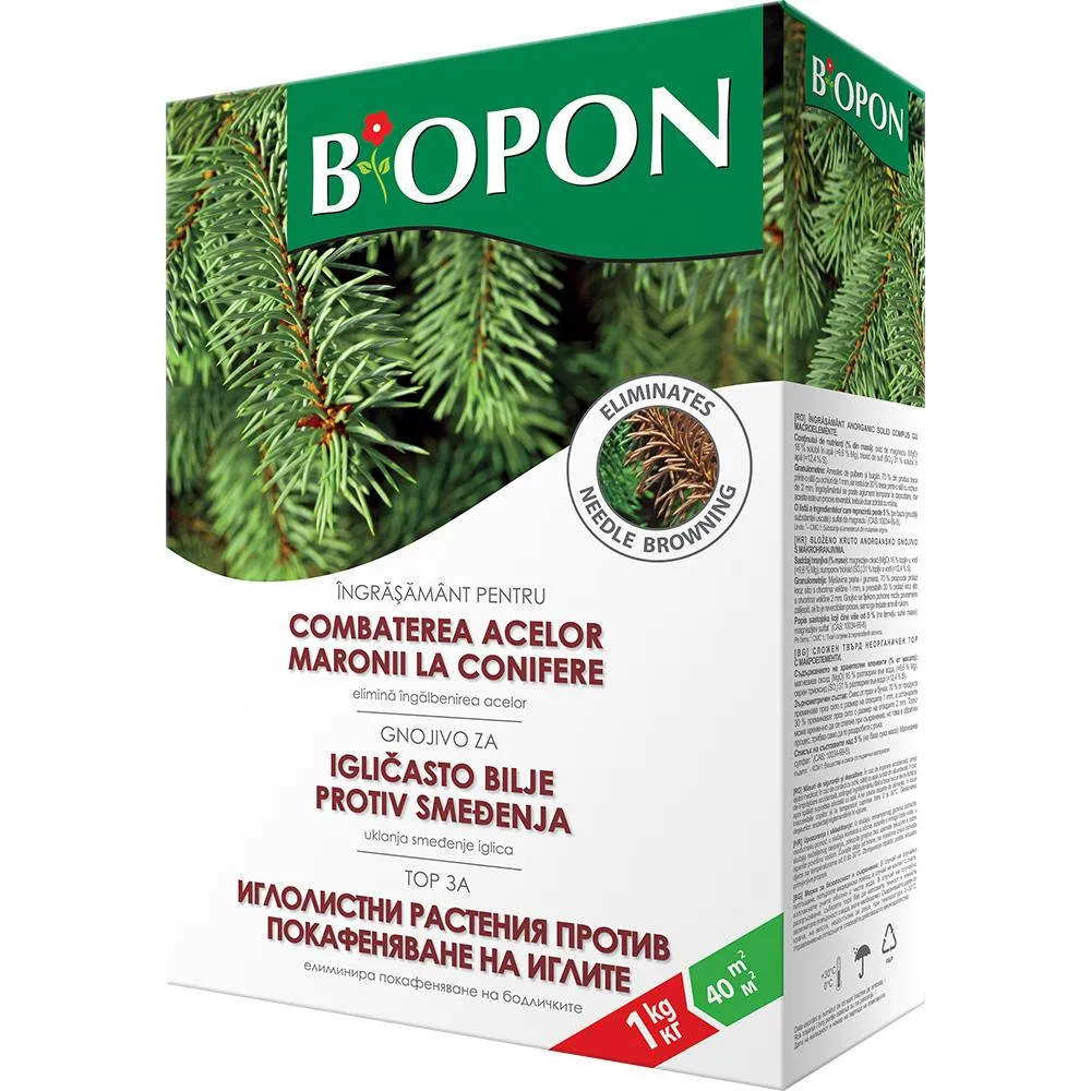 Ingrasamant granulat BIOPON anti-ingalbenire ace pentru conifere, verde intens si regenerare rapida, 1 kg