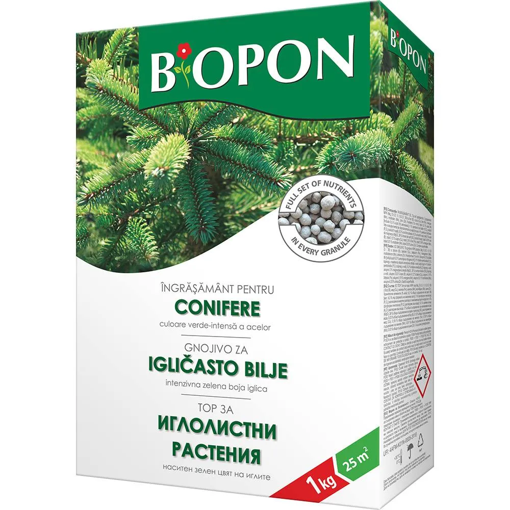Ingrasamant granulat BIOPON pentru conifere, intensificare culoare si reglare aciditate sol, 1 kg