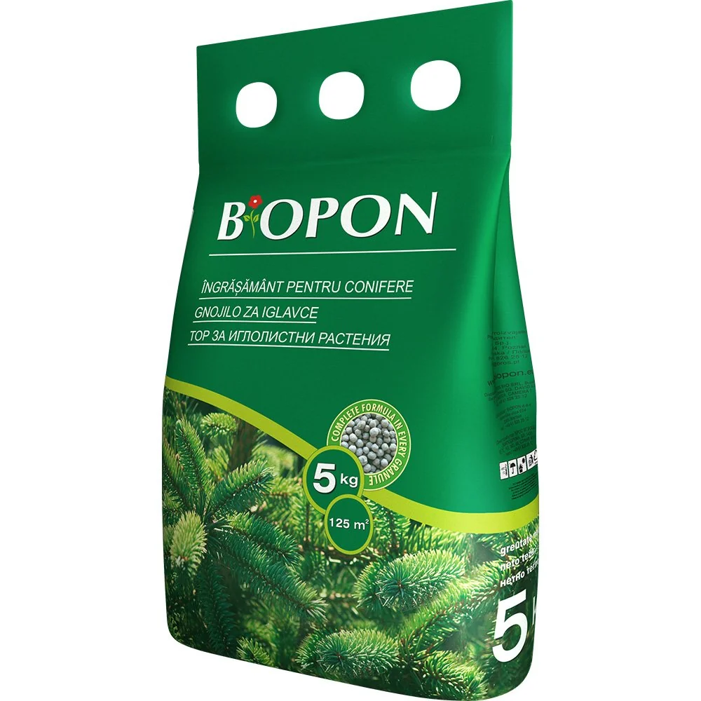 Ingrasamant granulat BIOPON pentru conifere, verde intens si crestere echilibrata, 5 kg