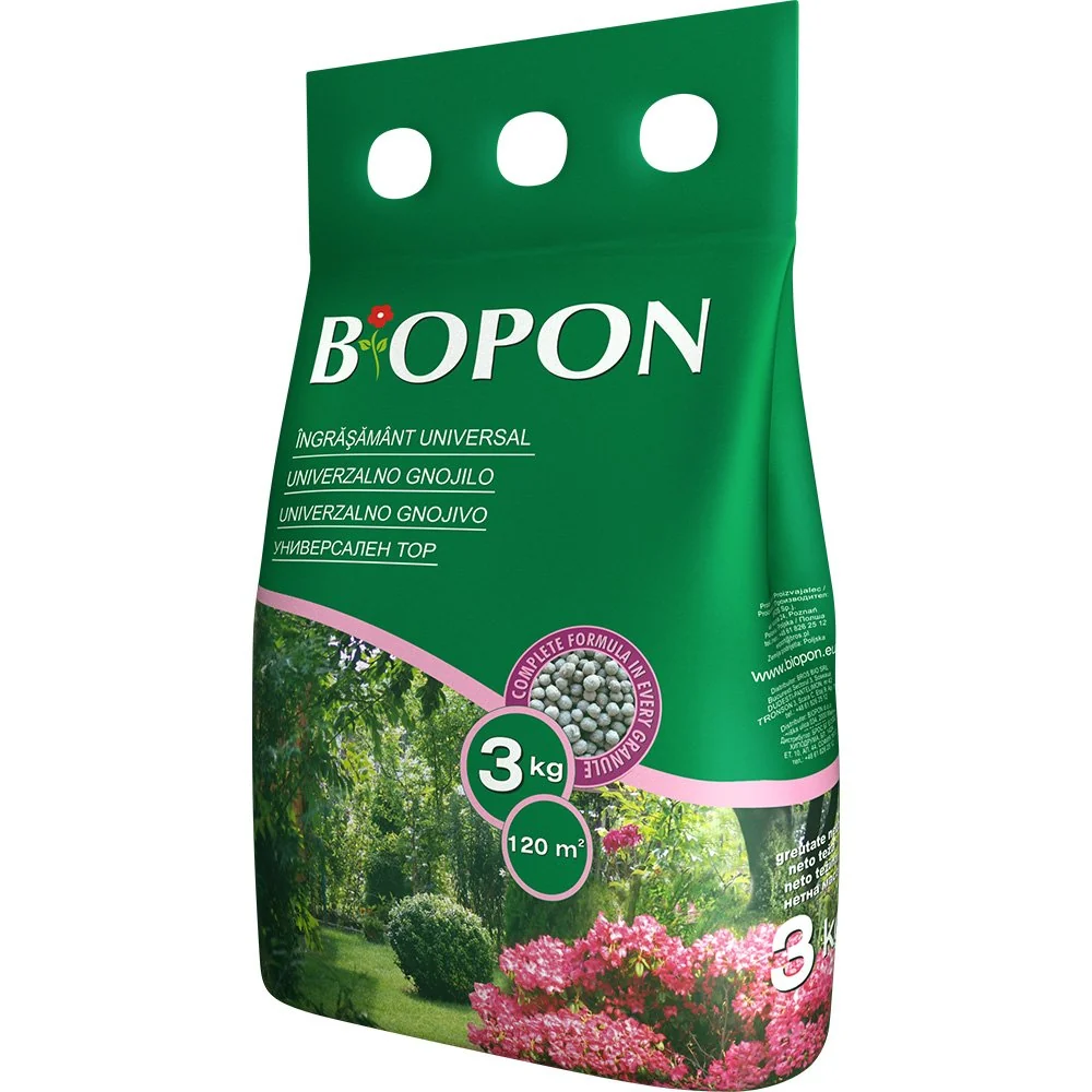 Ingrasamant granulat universal BIOPON pentru plante verzi si cu flori, crestere si inflorire intensa, 3 kg