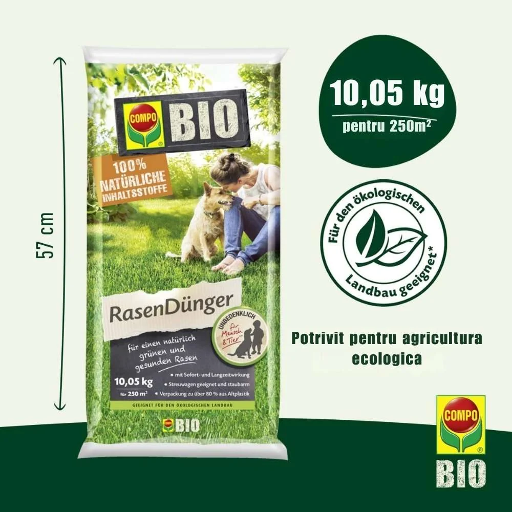 Ingrasamant Organic Granule Fine pentru Gazon, 3 kg pentru 75 mp, cu Efect Natural Instant si de Lunga Durata, COMPO