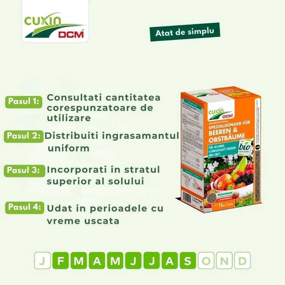 Ingrasamant organic pentru fructe de padure si pomi fructiferi CUXIN DCM, tehnologie MINIGRAN, fertilizant cu eliberare le...