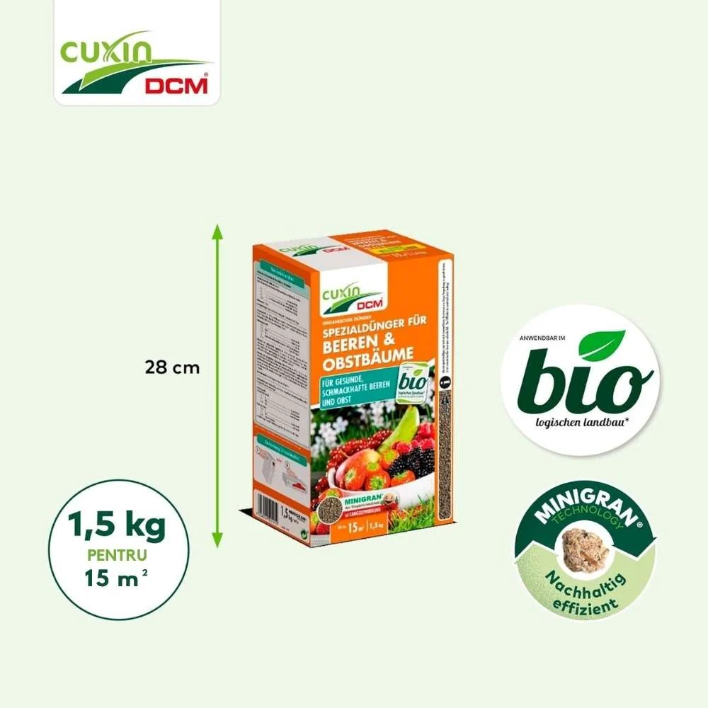 Ingrasamant organic pentru fructe de padure si pomi fructiferi CUXIN DCM, tehnologie MINIGRAN, fertilizant cu eliberare le...