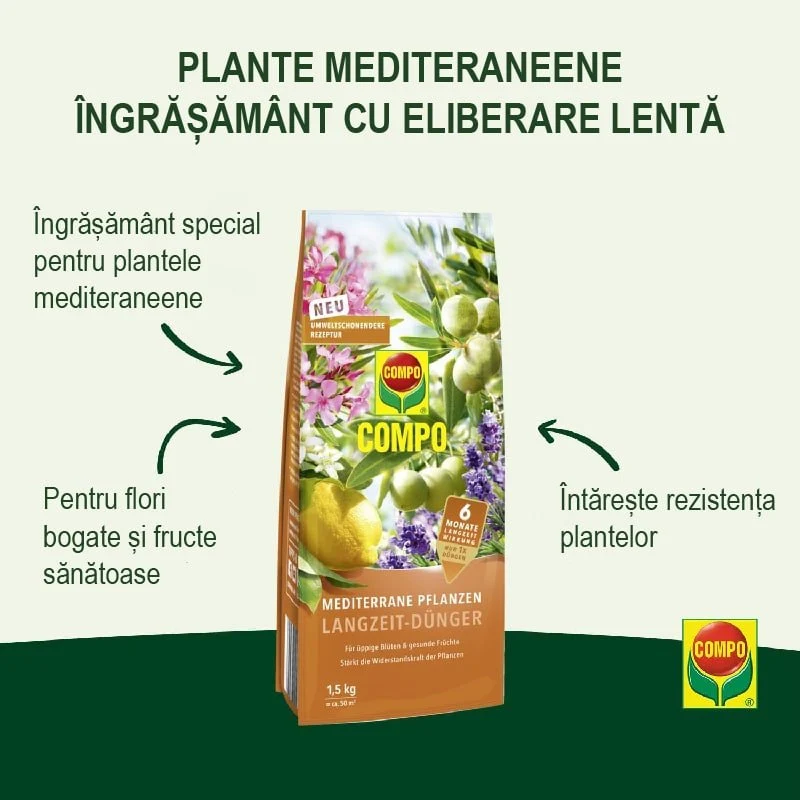 Ingrasamant pentru Plante Mediteraneene, 1.5 kg pentru 50 m², Efect de Lunga Durata 6 Luni, COMPO