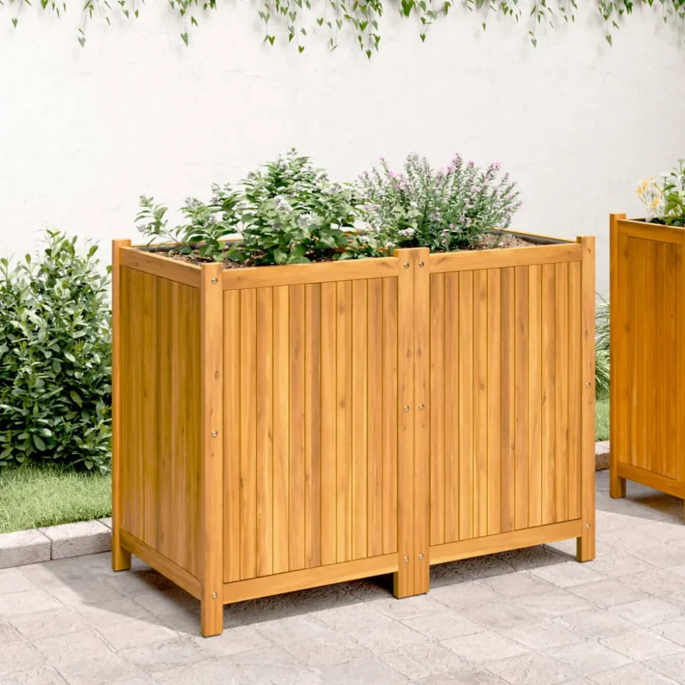 Jardinieră de grădină cu căptușeală, 100x50x75 cm, lemn acacia