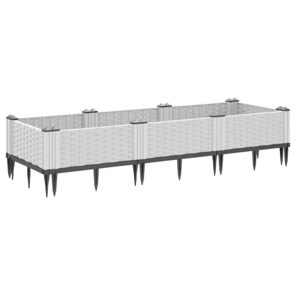 Jardinieră de grădină cu țăruși, alb, 125x40x28,5 cm, PP