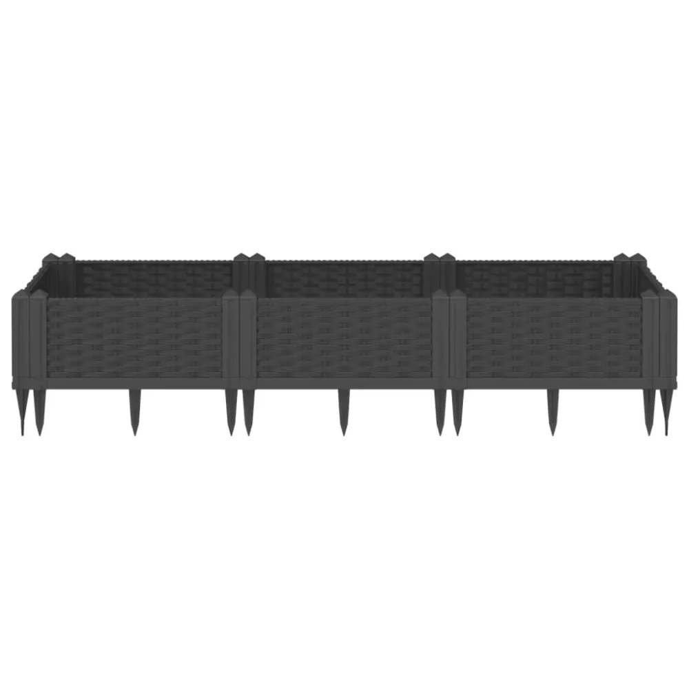 Jardinieră de grădină cu țăruși, negru, 125x40x28,5 cm, PP