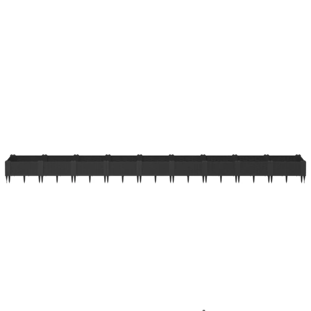 Jardinieră de grădină cu țăruși, negru, 362,5x42,5x28,5 cm, PP