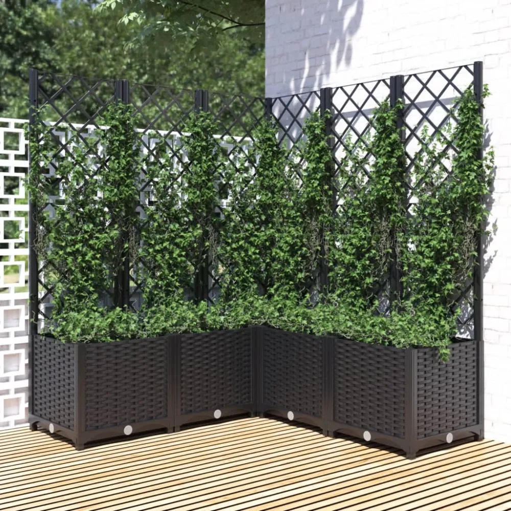 Jardinieră de grădină cu spalier, maro, 120x120x136 cm, PP
