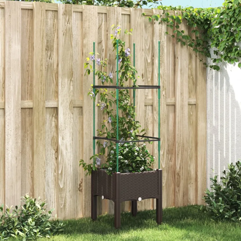 Jardinieră de grădină cu spalier, maro, 40x40x142,5 cm, PP