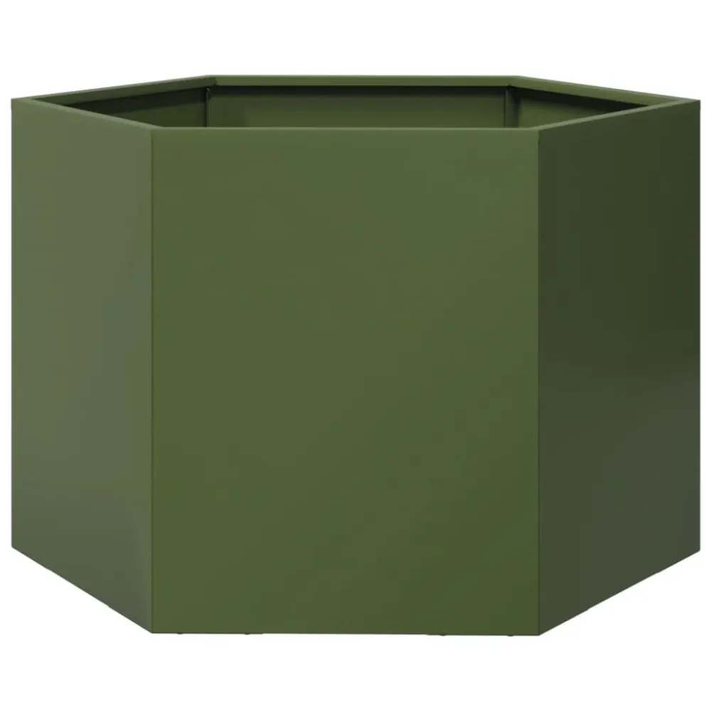 Jardinieră grădină verde măsliniu 69x60x45 cm oțel hexagonal