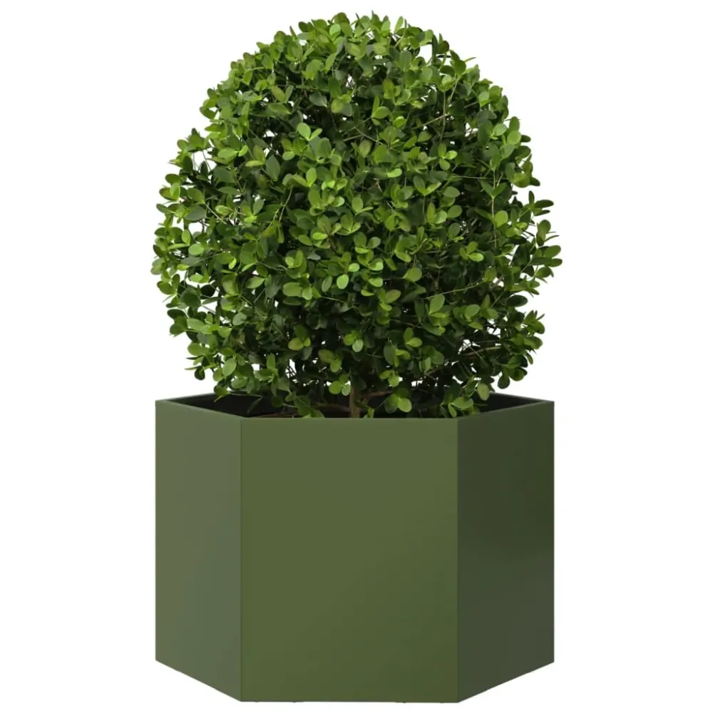 Jardinieră grădină verde măsliniu 69x60x45 cm oțel hexagonal