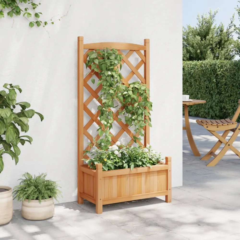 Jardinieră cu spalier, maro, lemn masiv de brad
