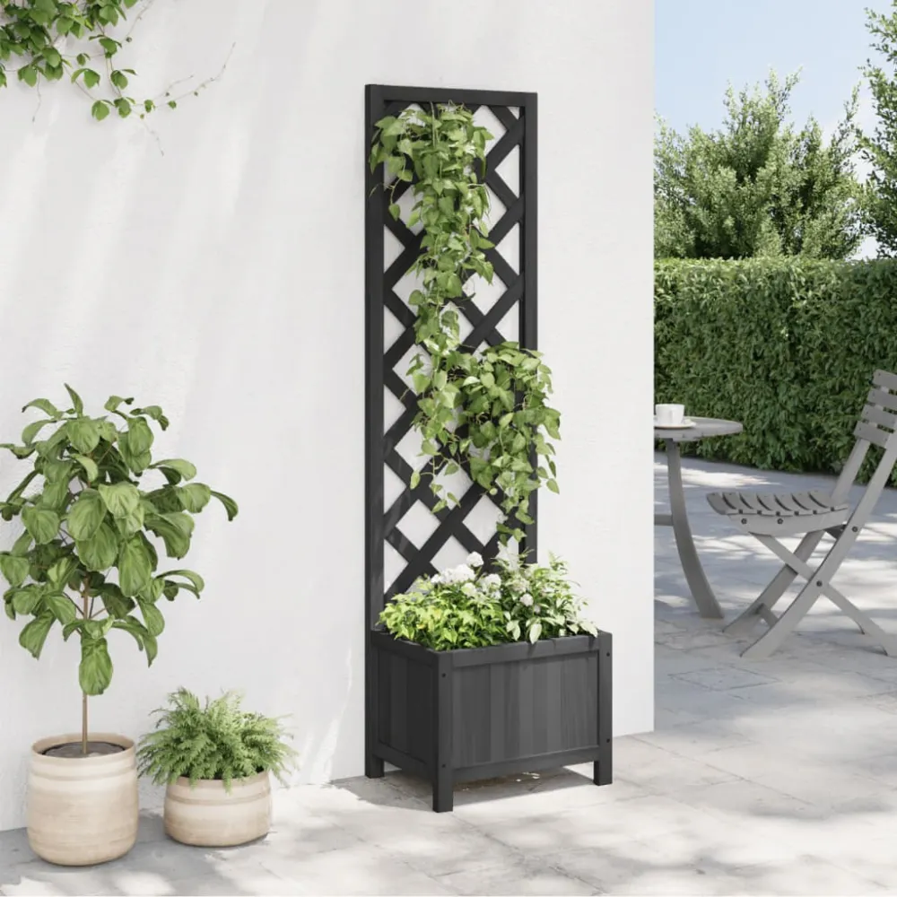 Jardinieră cu spalier, negru, lemn masiv de brad