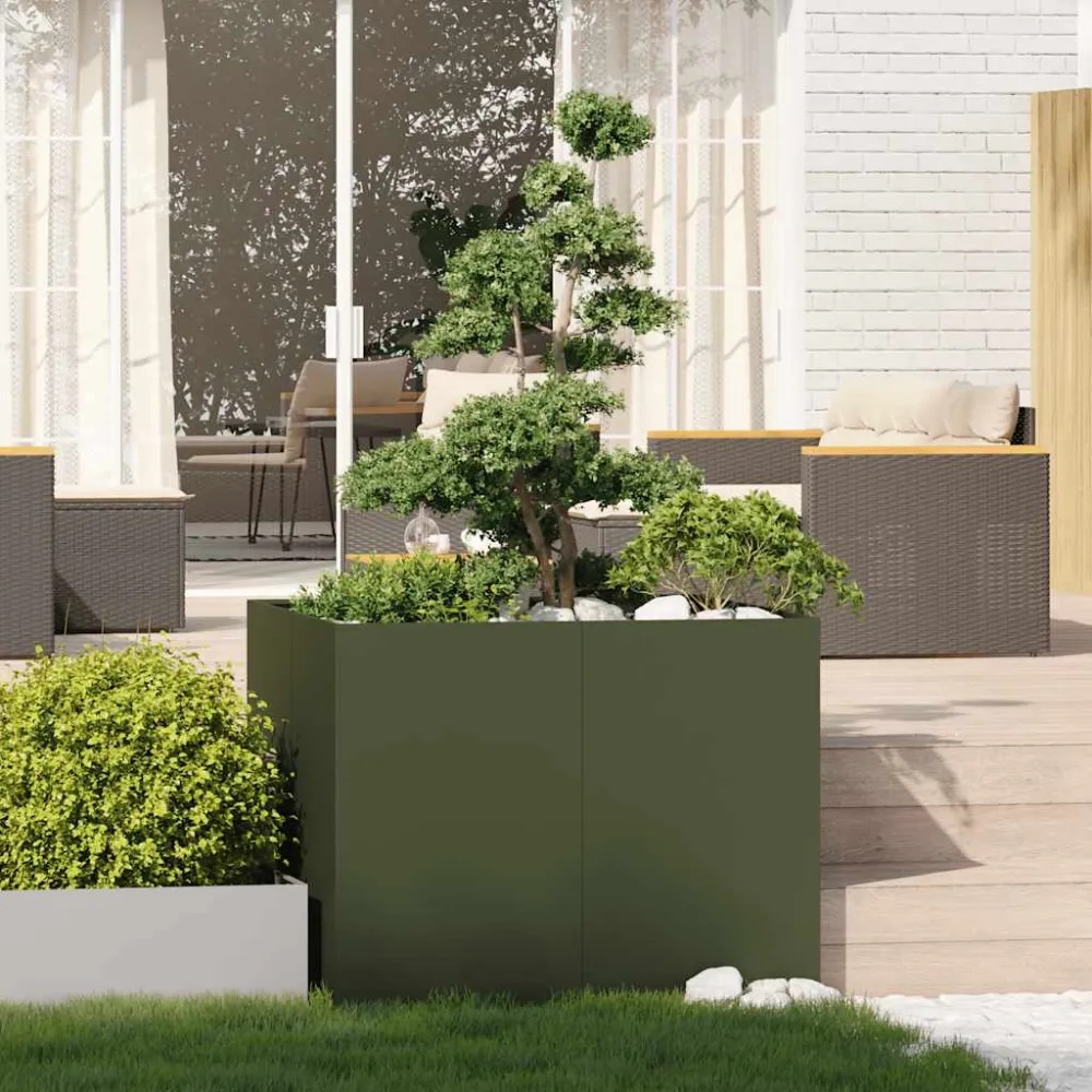 Jardinieră verde măsline 100x100x80 cm oțel