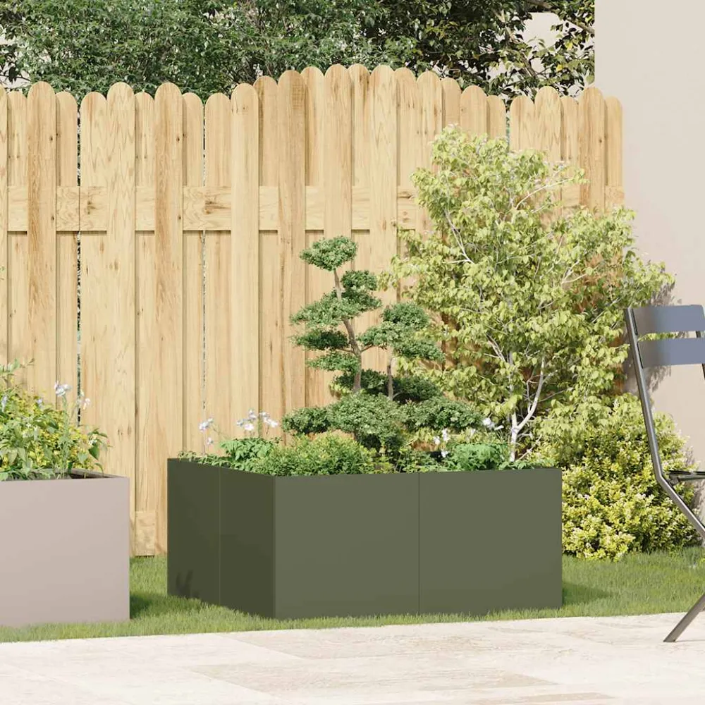 Jardinieră verde măsline 80x80x40 cm oțel laminat la rece