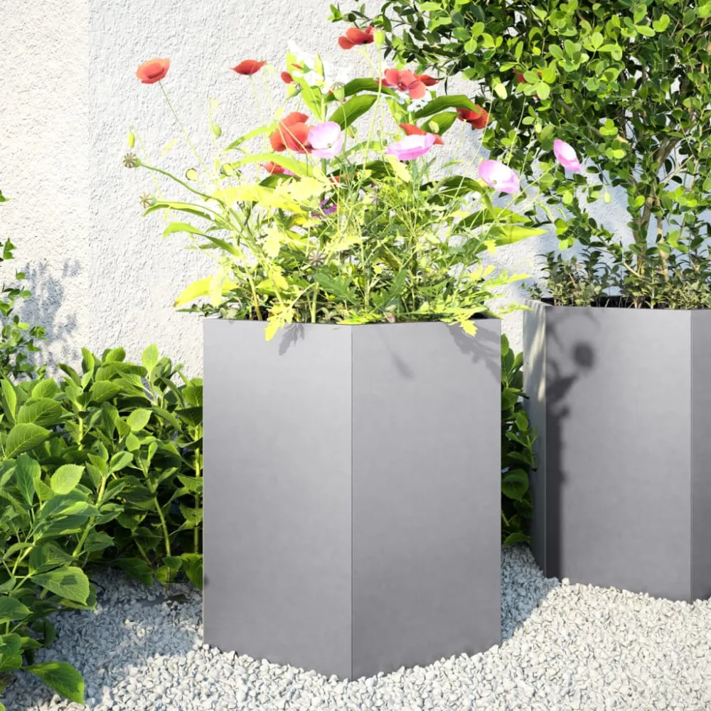 Jardiniere grădină 2 buc. 46x40x45cm oțel galvanizat hexagonală