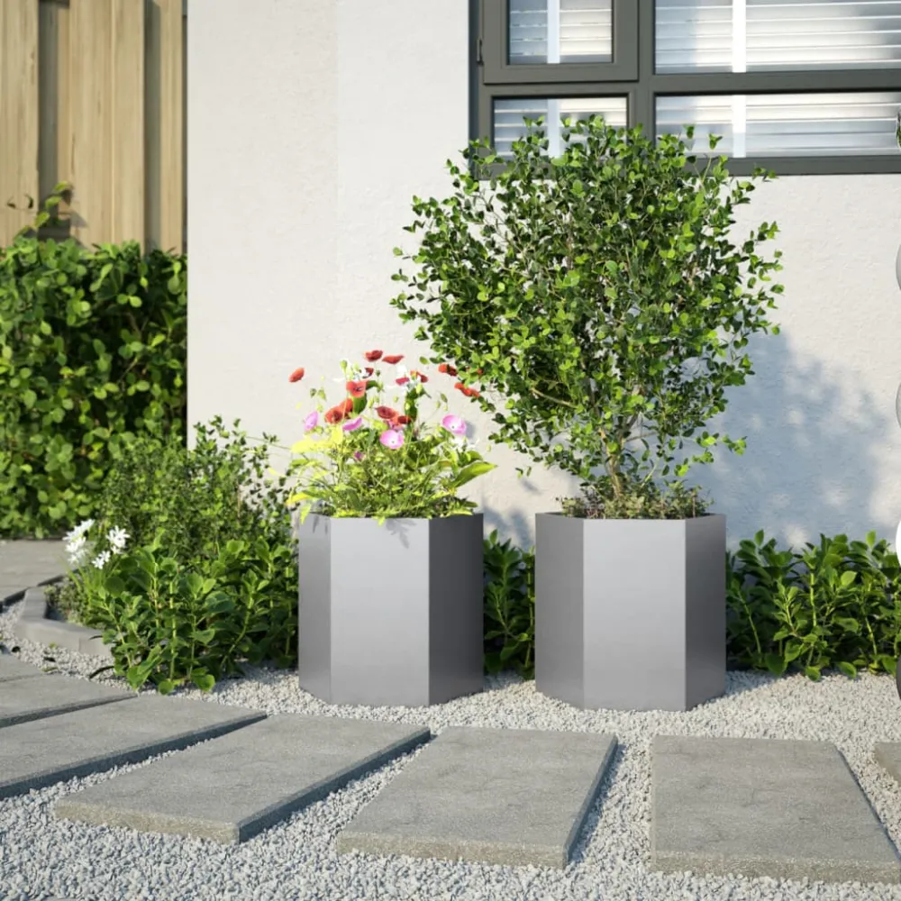Jardiniere grădină 2 buc. 46x40x45cm oțel galvanizat hexagonală