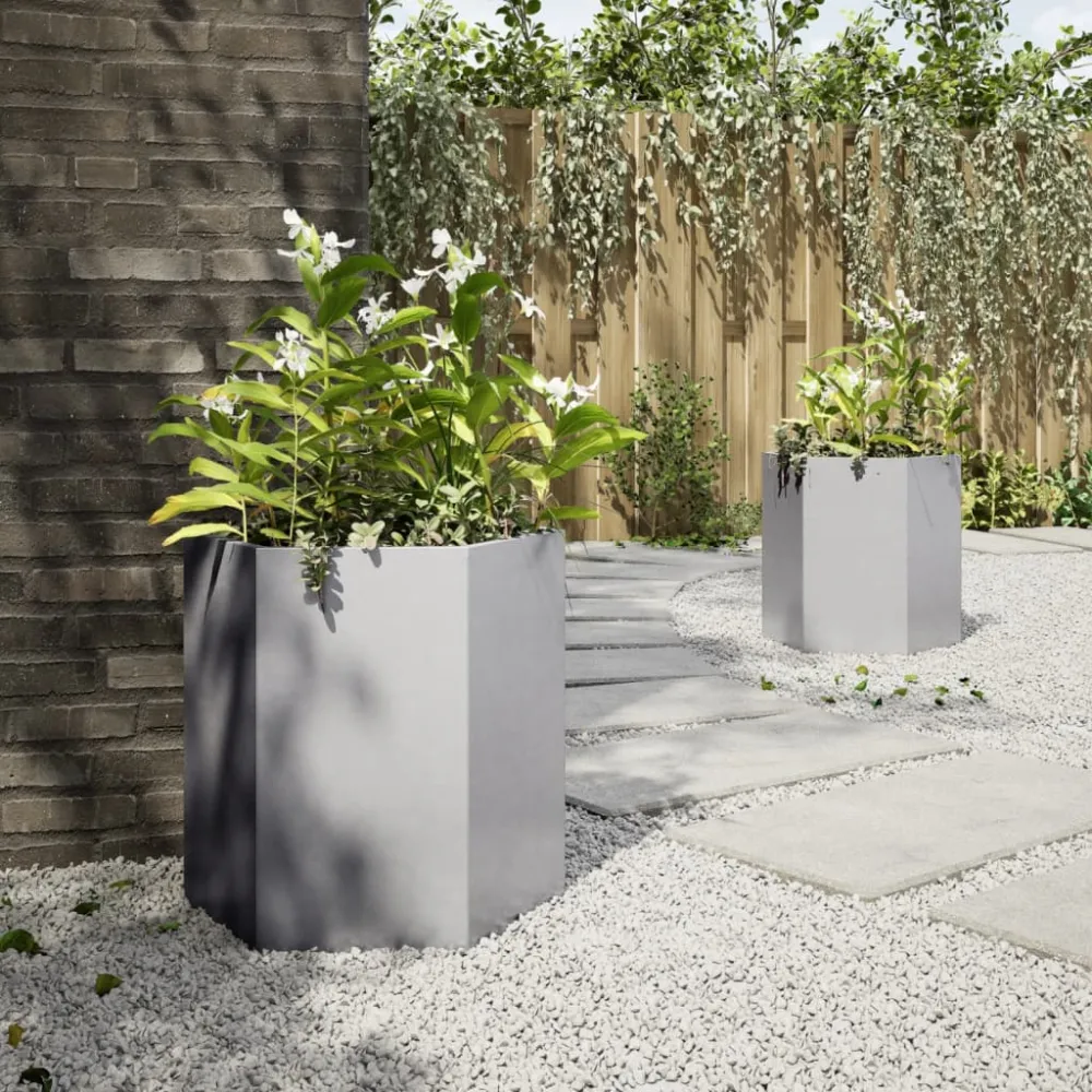 Jardiniere grădină 2 buc. 46x40x45cm oțel galvanizat hexagonală
