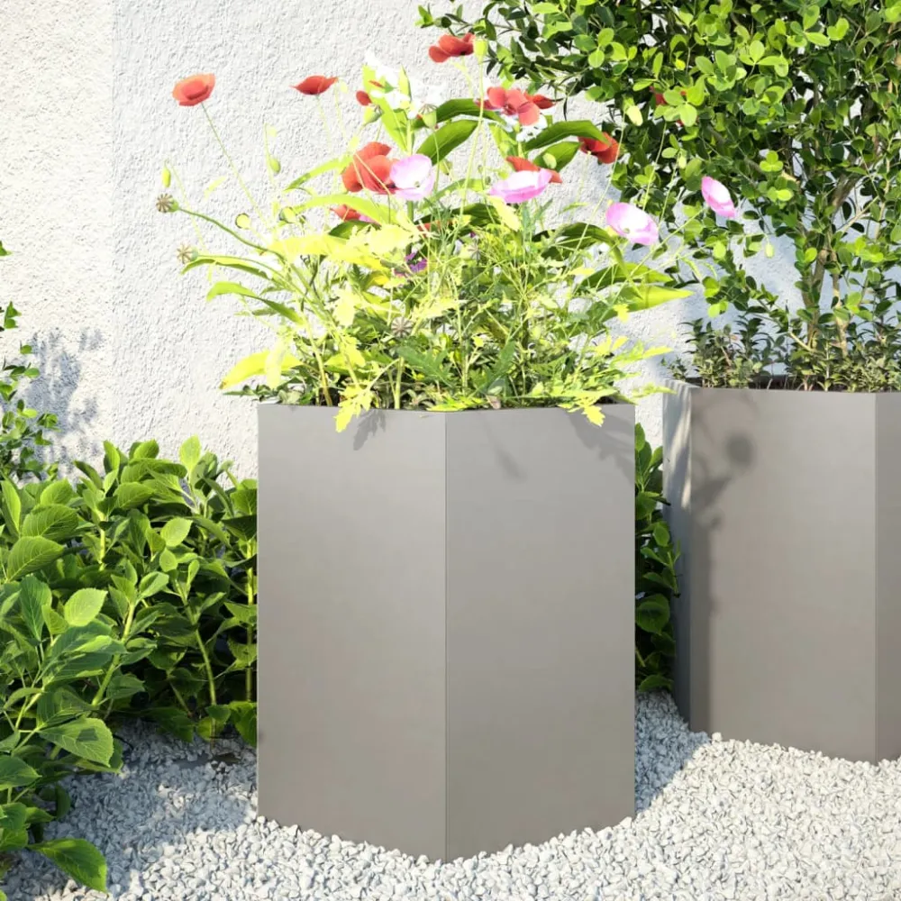 Jardiniere grădină 2 buc. 46x40x45cm oțel inoxidabil hexagonală