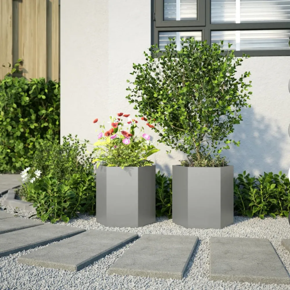 Jardiniere grădină 2 buc. 46x40x45cm oțel inoxidabil hexagonală