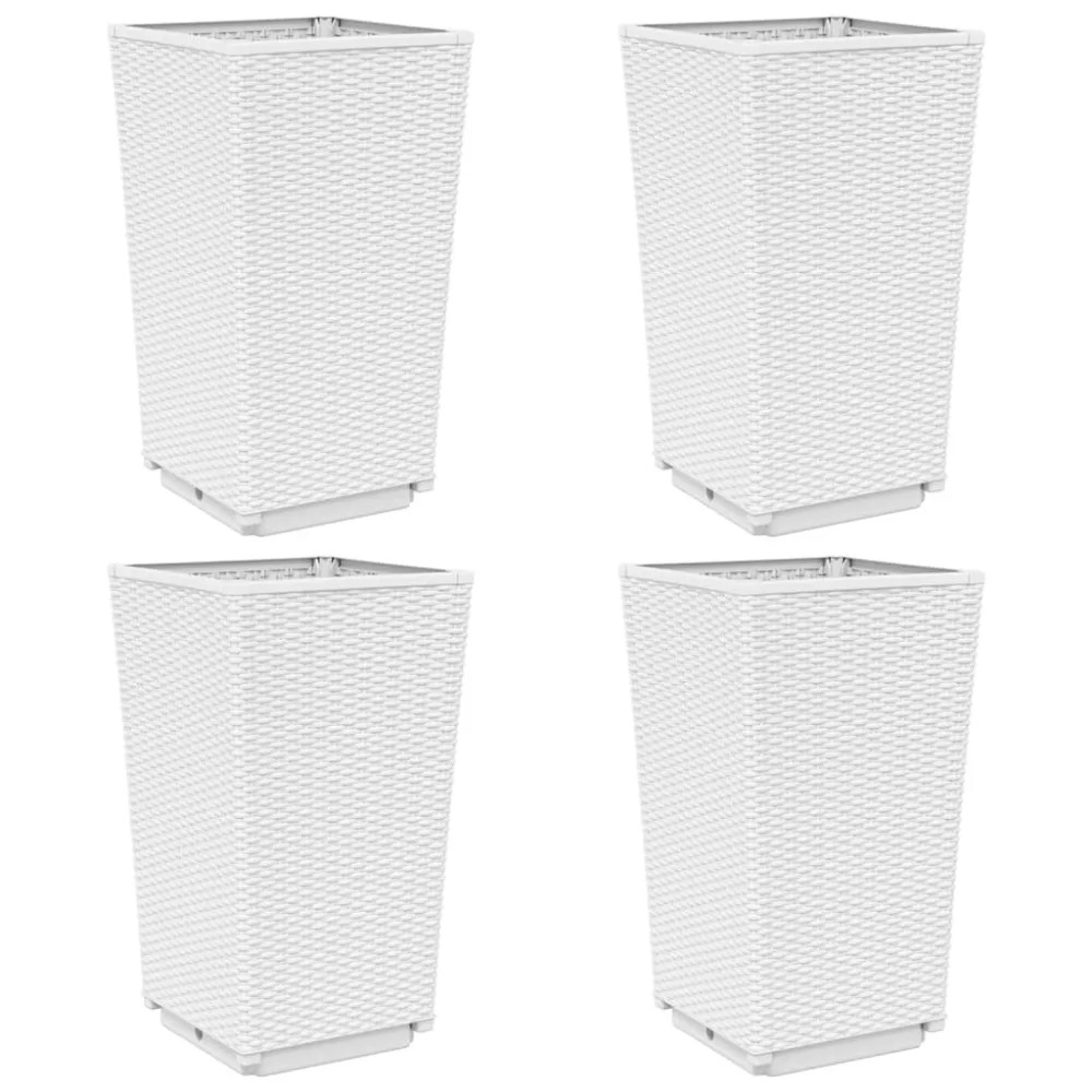 Jardiniere de grădină, 4 buc., alb, 32,5x32,5x57 cm, PP