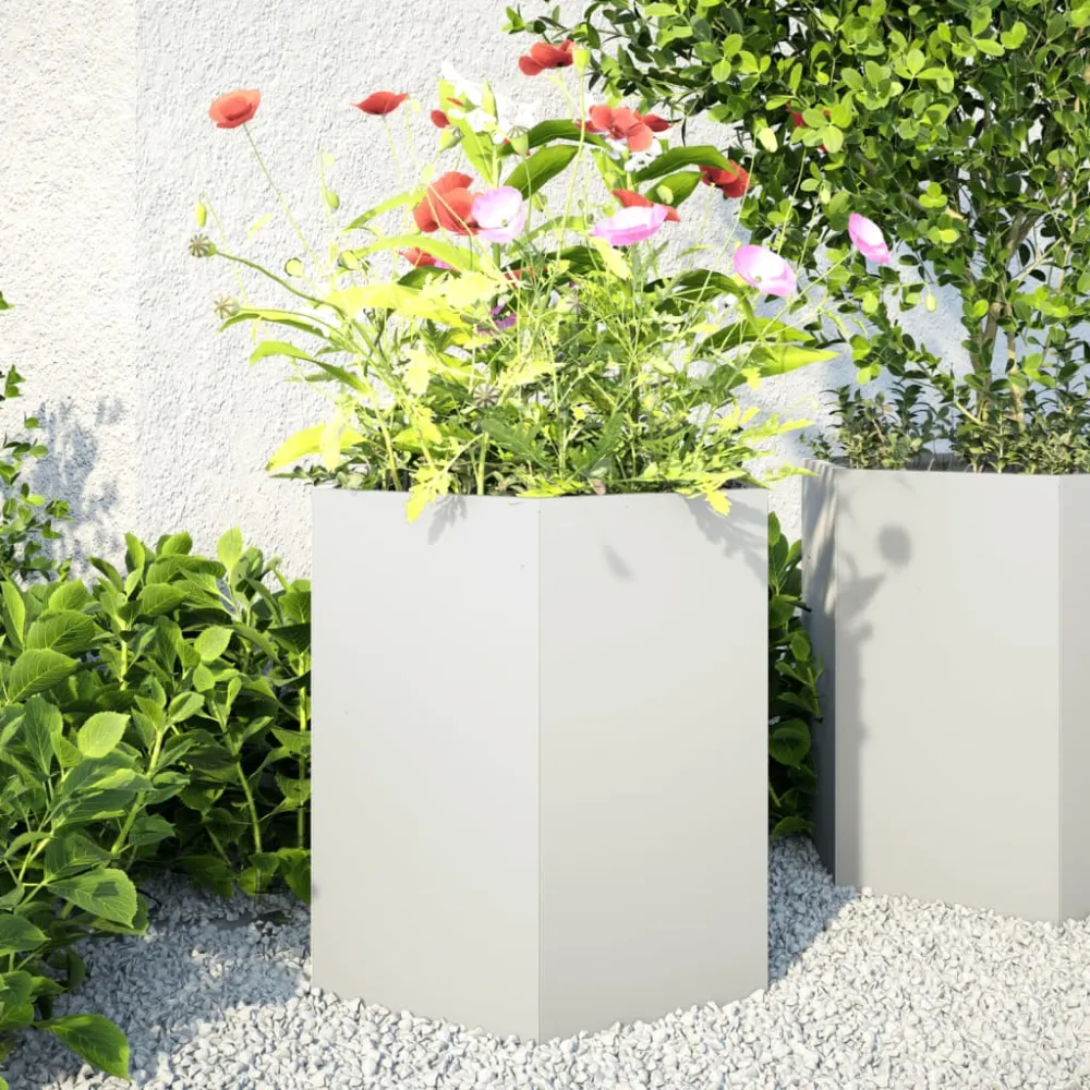 Jardiniere de grădină, 2 buc. alb 46x40x45 cm oțel hexagonală