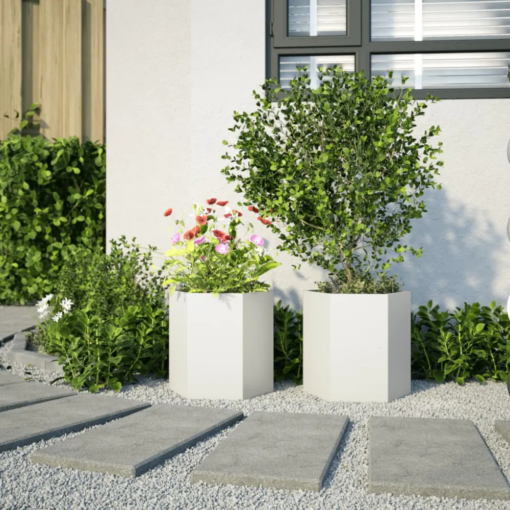 Jardiniere de grădină, 2 buc. alb 46x40x45 cm oțel hexagonală