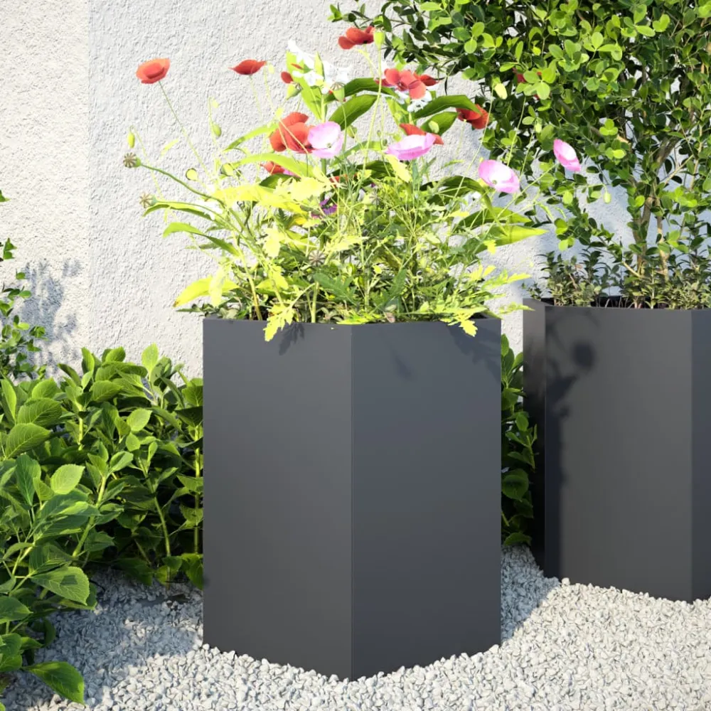 Jardiniere grădină, 2 buc. antracit 46x40x45 cm oțel hexagonală