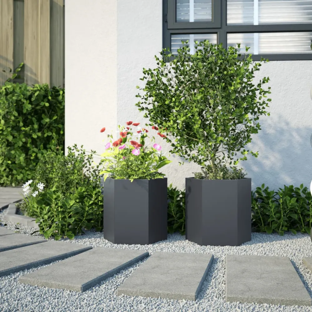 Jardiniere grădină, 2 buc. antracit 46x40x45 cm oțel hexagonală