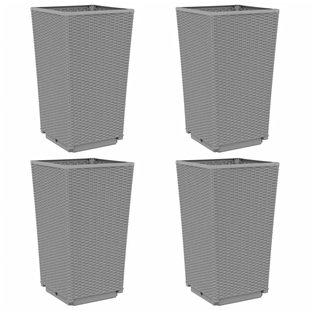 Jardiniere de grădină, 4 buc., gri deschis, 32,5x32,5x57 cm, PP