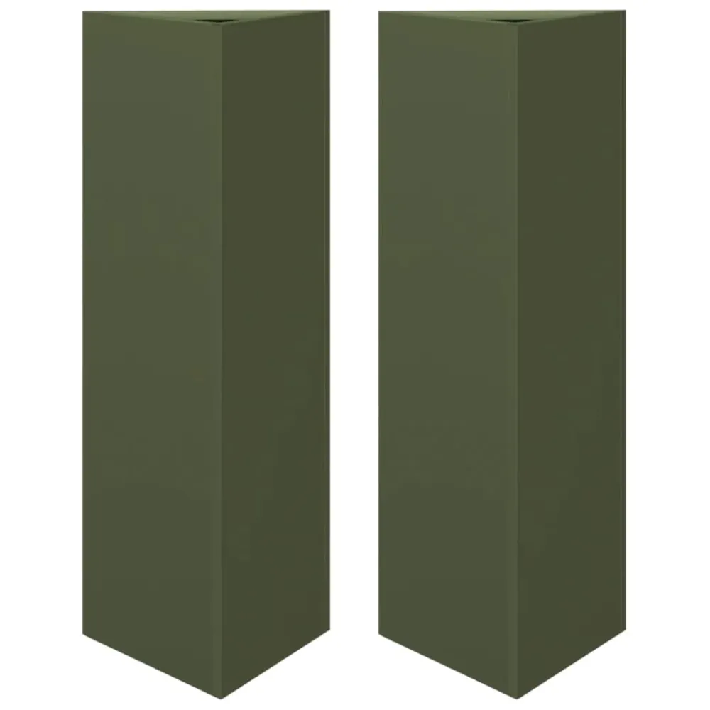 Jardiniere grădină, 2 buc., verde, 30x26x75 cm, oțel, triunghi