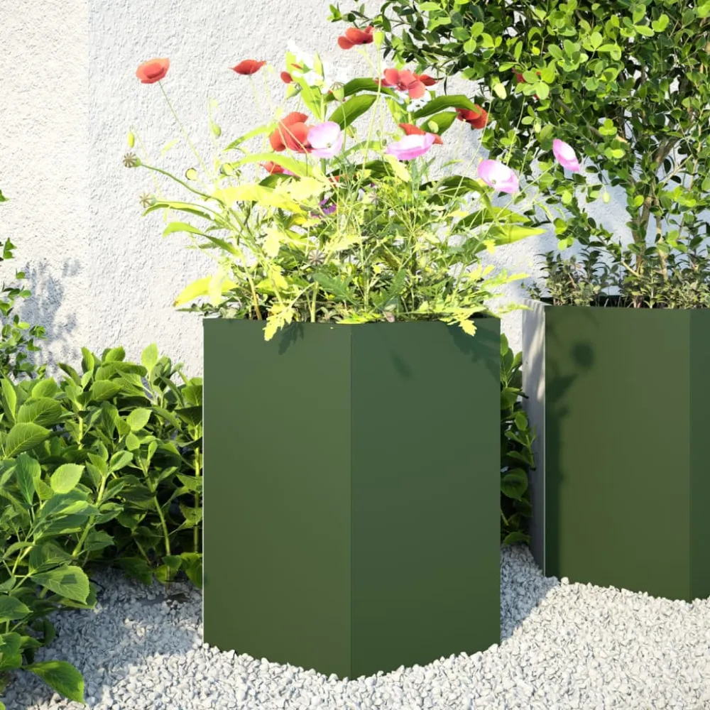 Jardiniere grădină 2 buc. verde 46x40x45 cm oțel hexagonală