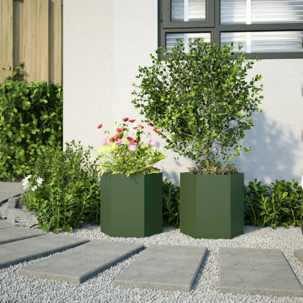 Jardiniere grădină 2 buc. verde 46x40x45 cm oțel hexagonală