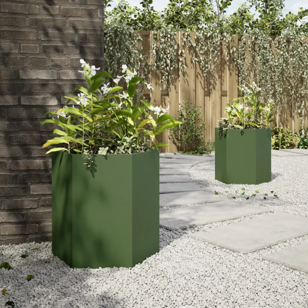 Jardiniere grădină 2 buc. verde 46x40x45 cm oțel hexagonală