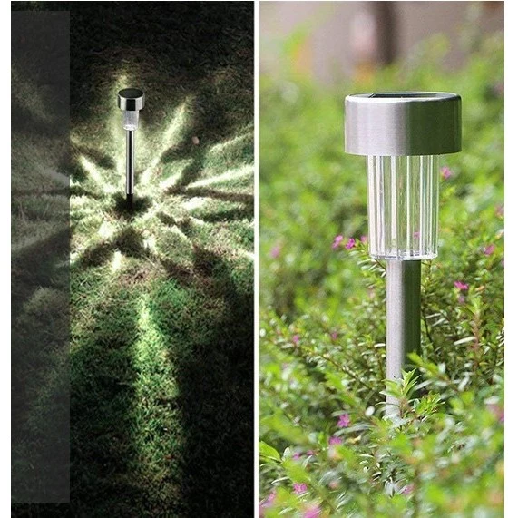 Lampa solara LED de exterior pentru gradina Vivimall, dispersor normal, 0.06W, Inox, 29 cm