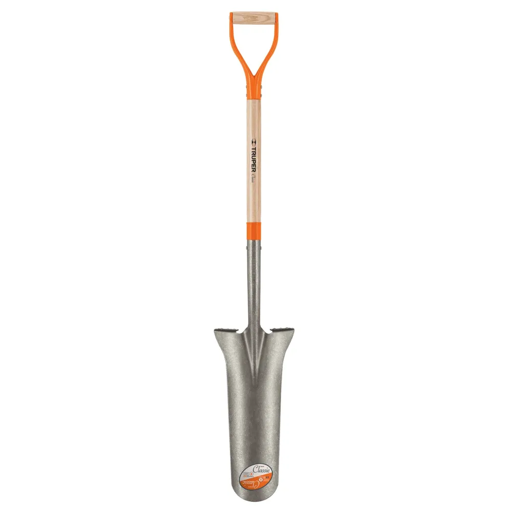 Lopata ingusta classic pentru sant, 15 cm , cu coada scurta din lemn si maner d, l 123 cm Truper