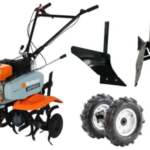 Motosapa pe benzina Wolfson Imperio, 8CP, 212cc, latime de lucru 80cm, cu roti de transport, plug si rarita RESIGILAT