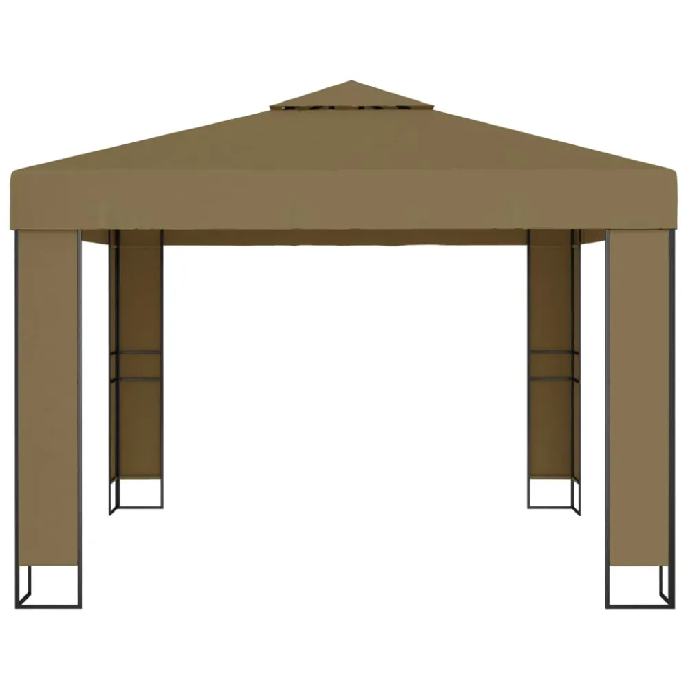 Pavilion cu acoperiș dublu & lumini LED, gri taupe, 3x3x2,7m