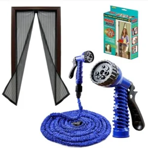 Set Gradina 3--1: Furtun Extensibil 22.5m + Accesoriu Stropit + Perdea Magnetica Antiinsecte