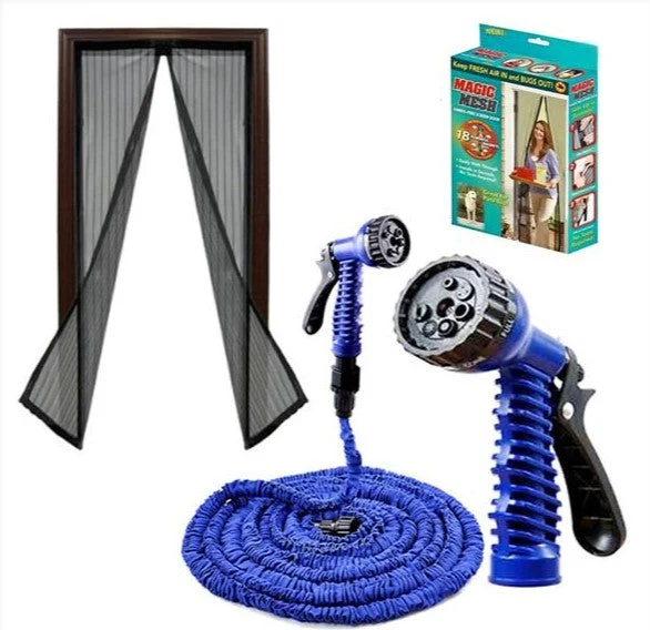 Set Gradina 3--1: Furtun Extensibil 22.5m + Accesoriu Stropit + Perdea Magnetica Antiinsecte