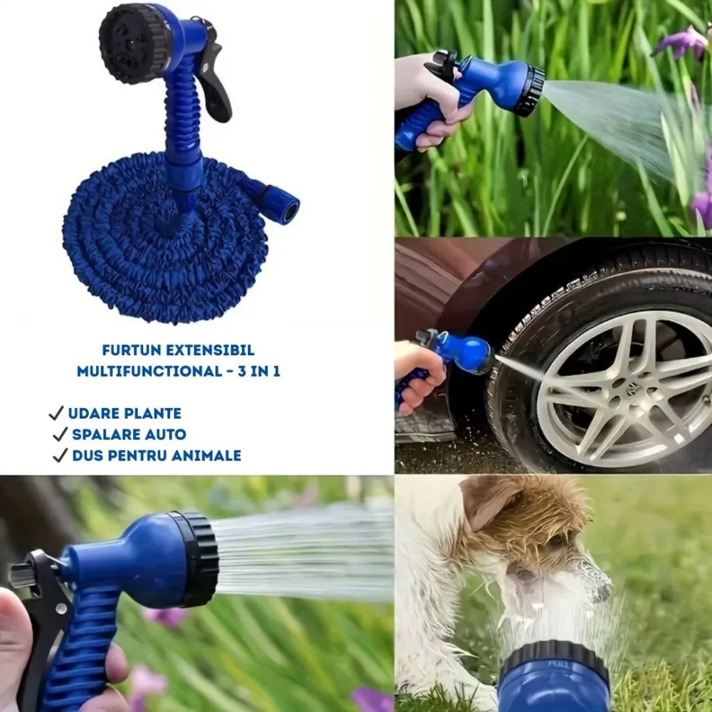 Set Gradina 3--1: Furtun Extensibil 22.5m + Accesoriu Stropit + Perdea Magnetica Antiinsecte