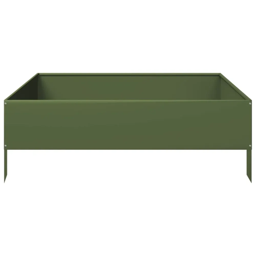 Strat înălțat de grădină, verde măsliniu, 100x100x33,5 cm, oțel